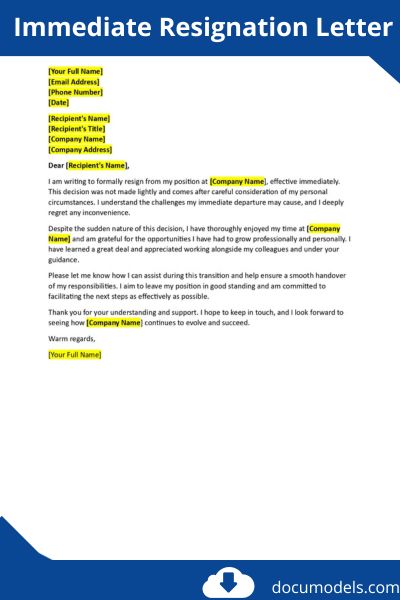 Immediate Resignation Letter
