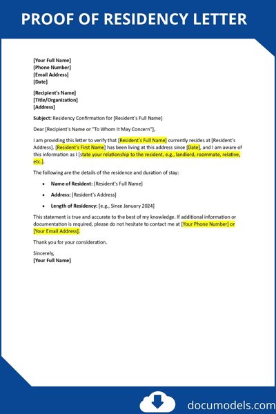 Proof of Residency Letter
