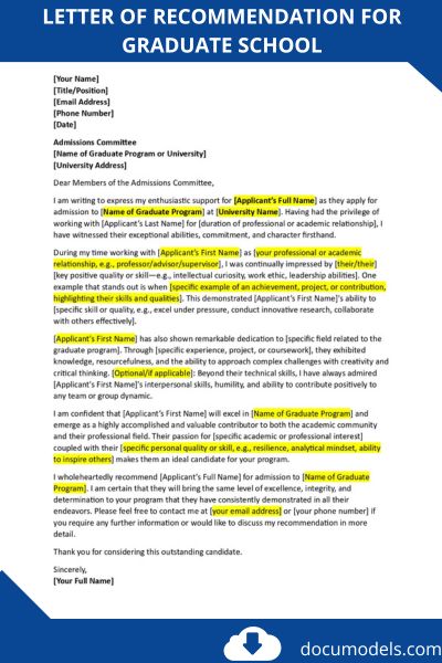 letter of recommendation for graduate school
