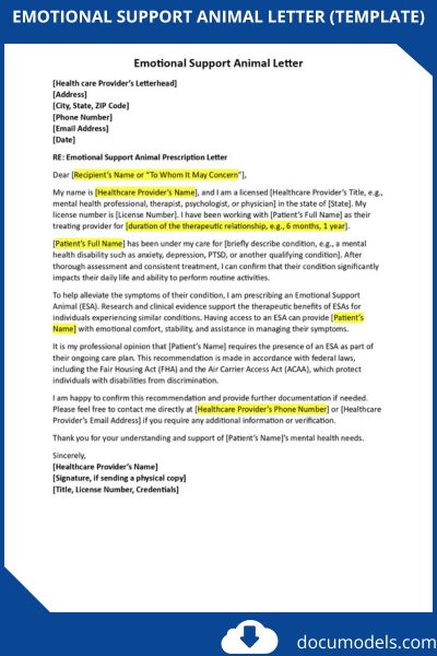 Emotional Support Animal Letter