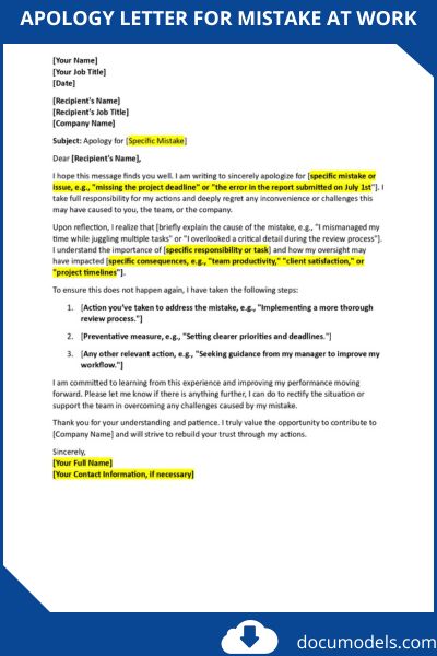 Apology Letter for Mistake at Work