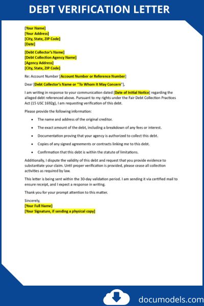 debt verification letter