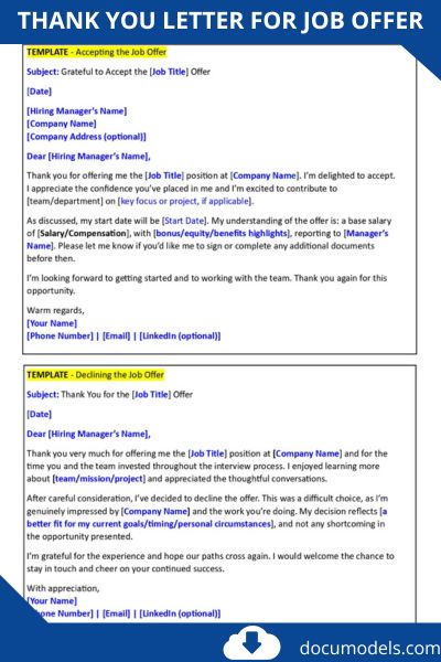 thank you letter for job offer