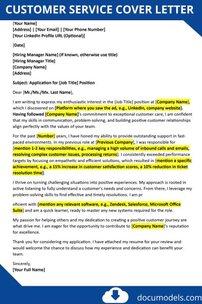 Customer Service Cover Letter