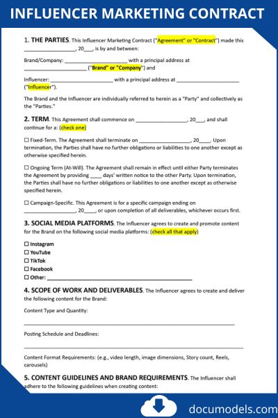 Influencer Marketing Contract