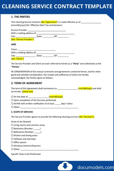 cleaning service contract template