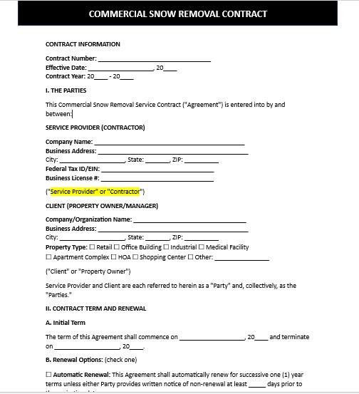 commercial snow removal contract