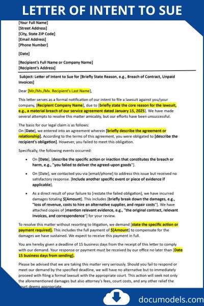 letter of intent to sue