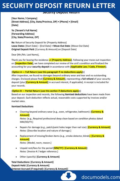 Security Deposit Return Letter