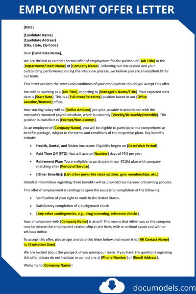 Employment offer letter template