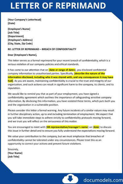 Letter of Reprimand Example