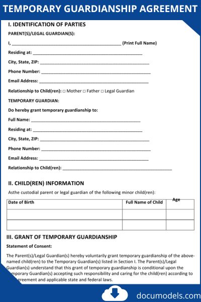 Temporary Guardianship Agreement Template
